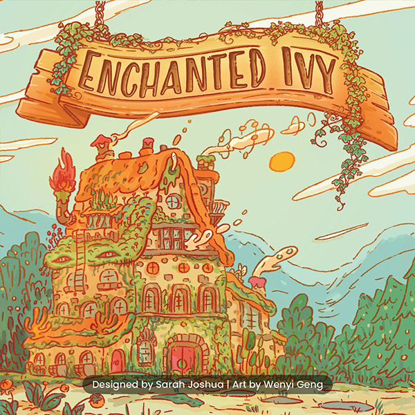 Cover of solo game Enchanted Ivy, featuring an ivy-covered manor, developed and written by Brieger Creative
